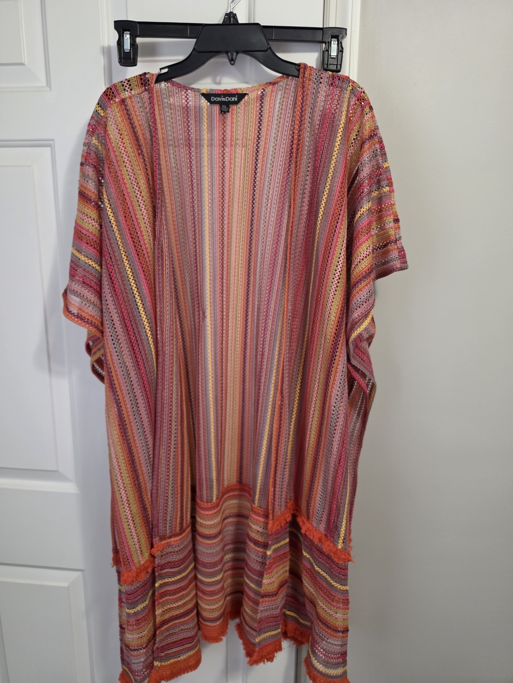 DAVI & DANI Striped Kimono Open Weave With Fringe Detail NWOT 1XL